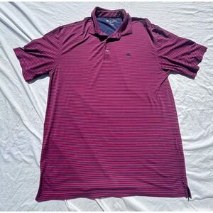 Onward Reserve Mens Large Striped Performance Polo Shirt Burgundy Navy Blue Bear